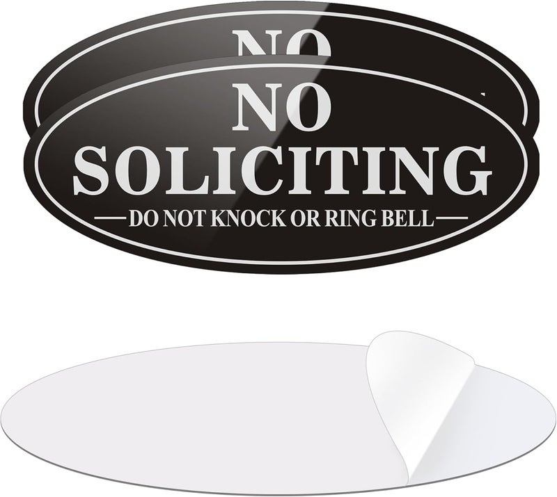MongFun No Soliciting Sign for House, 2 Pack Self-Adhesive Aluminum Metal No Solitation Do Not Knock or Ring Bell Sign, 7.0 x 3.0 inches Rust Free Signs for Door and Wall (Black/White) - Image 1